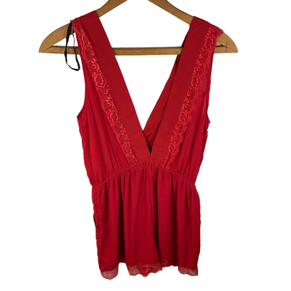 Plunging Red V Neck Romper Honey Punch Lacey Sexy Date Night S Vampire Fairy